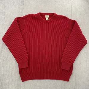 L.L. Bean Sweater Adult Large Red Ribbed Knit Crewneck Pullover Thick Cotton L